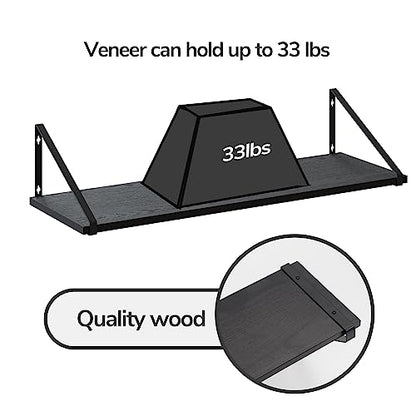 BAMEOS 24X8 Floating Shelves Rustic Wood Wall Shelf Set of 3,Bookshelf for Living Room, Office, and Bedroom, with Metal Bracket… - style: 3 pack Black 24"W 8"D