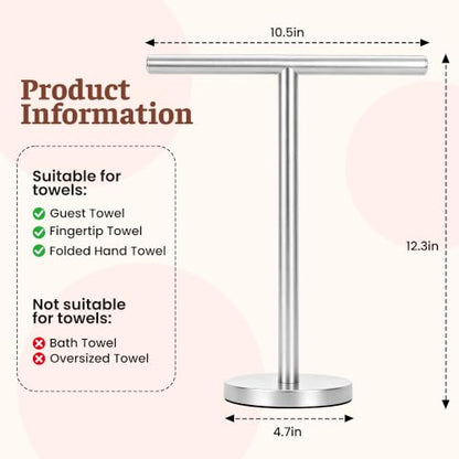 T-Shape Bath Hand Towel Holder Standing, Silver, 1 Pack | Weighted Stainless Steel Base Helps Prevent Tipping While The Open T-Shape Keeps Towels Dry on Bathroom Countertops - color: Silver-1 Pack