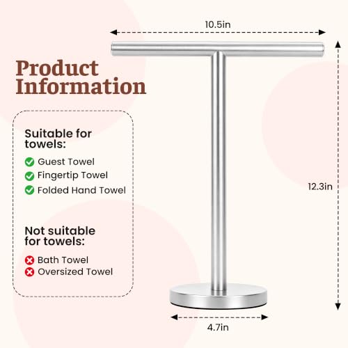 T-Shape Bath Hand Towel Holder Standing, Silver, 2 Pack | Weighted Stainless Steel Base Helps Prevent Tipping While The Open T-Shape Keeps Towels Dry on Bathroom Countertops - color: Silver-2 Pack