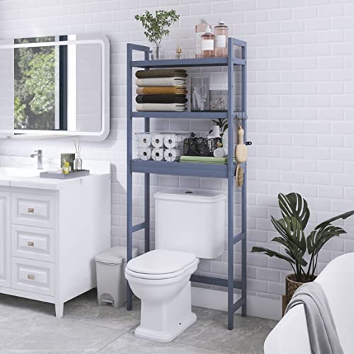 SMIBUY Bathroom Storage Shelf, Bamboo Over-The-Toilet Organizer Rack, Freestanding Toilet Space Saver with 3-Tier Adjustable Shelves (Grey) - color: Grey