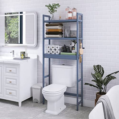 SMIBUY Bathroom Storage Shelf, Bamboo Over-The-Toilet Organizer Rack, Freestanding Toilet Space Saver with 3-Tier Adjustable Shelves (Grey) - color: Grey