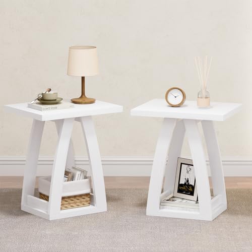 FROMJBEST End Tables Living Room, Side Table, White End Table Set of 2 | Couch Side Table with Shelf, Modern End Table for Living Room, Bedroom, Nightstands Set of 2 - color: White, size: 2