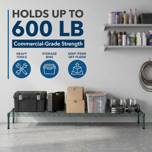 24" x 60" x 14" Green Epoxy Wire Storage Shelf | Dunnage Rack, Commercial, 1 Tier, Small Shelf - color: Green, size: 24"D x 60"W x 14"H