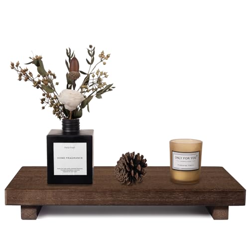 zoocatia Small Wood Tray Pedestal Stand Farmhouse Bathroom Decor Decorative Wooden Riser Kitchen Soap Dish Holder for Vanity, Counter, Sink, Large 11.8" x 7" - Walnut - color: Walnut, size: 11.8" x 7" x 1.6"