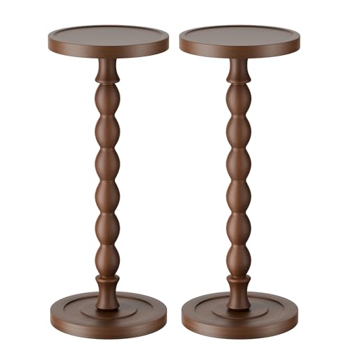 2 Pack Rubber Wood Round Side Table, Solid Wood Small Drink Table for Small Spaces, Modern Accent Tables, End Tables for Living Room, Bedroom and Office (Dark Walnut, 9.4 Inch) - color: Dark Walnut - 2 Pack