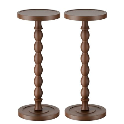 2 Pack Rubber Wood Round Side Table, Solid Wood Small Drink Table for Small Spaces, Modern Accent Tables, End Tables for Living Room, Bedroom and Office (Dark Walnut, 9.4 Inch) - color: Dark Walnut - 2 Pack