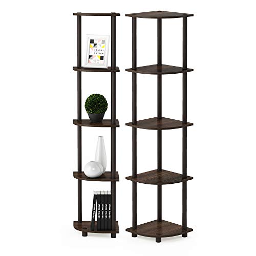 Furinno TURN-N-TUBE Corner Shelf Set of 2, 5-Tier Corner Bookshelf, Open Storage Shelves, for Organization and Storage, Living Room, Home Office, Garage, Walnut - color: Walnut/Brown, size: 5-Tier Round Tube (Set of 2)