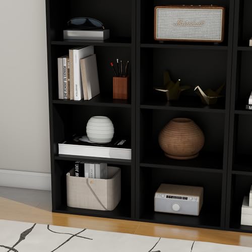 Panana 8 Tier Storage Shelf Bookcase, Slim Organizer Shelves Cabinet Tall Narrow Media Tower Rack Display Bookshelf for Home Office (Black) - color: Black