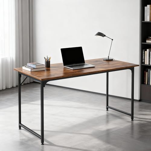 Dkelincs 47 Inch Computer Desk Home Office Desk Gaming Writing Desk Modern Simple Style Study Work Table with Metal Frame, Large Legroom, Adjustable Feet, Water-Resistant, Vintage - color: Vintage, size: 47 Inch