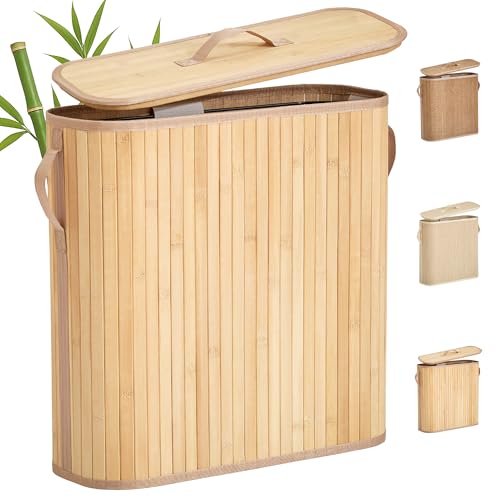 Bamboo Toilet Paper Storage Basket with Lid & Handle - 32L Large Capacity Handwoven Bathroom Organizer for 16 Rolls - Sturdy Stand Holder for Toilet Paper Organization, Natural - color: Natural, size: Medium