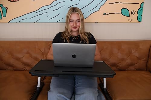 Xebec Air Desk Adjustable Laptop Lap Desk with Height & Tilt | Portable Standing Desk Converter | Foldable Bed Table with Storage Drawers & No-Slip Surface for Home Office Work