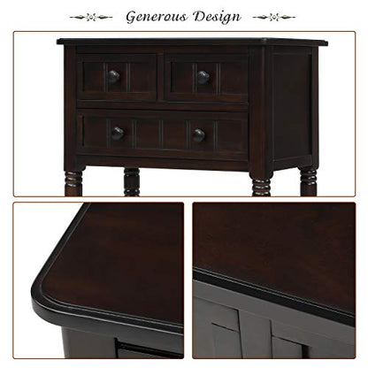 Knocbel Slim Antique Entry Console Table with Drawers & Bottom Open Shelf, Solid Wood Sofa Couch Table for Entryway Hallway Living Room (Espresso) - color: Espresso