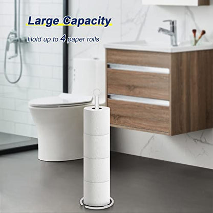 NearMoon Bath Toilet Paper Holder Stand, Freestanding Tissue Paper Storage with Reserve, Space Toilet 4 Rolls Holder for Bathroom/Kitchen Countertop-All Metal (1 Pack, White) - color: White