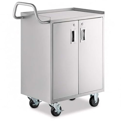 16" x 24" Stainless Steel Utility Cart with Enclosed Base and Locking Doors - 4 Shelf Heavy-Duty 18-Gauge 304 Steel Rolling Cabinet - NSF Commercial Service Cart for Kitchen, Catering, Restaurant - size: 4 Shelf