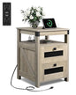 WLIVE Nightstand with Charging Station, Farmhouse End Table, Bed Side Table with 2 Storage Drawers and Open Shelf, Wood Rustic Nightstands for Bedroom, Greige - color: Greige, style: Farmhouse
