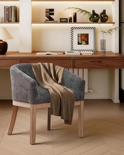 Barrel Dining Chair with Arms Set of 2, Upholstered Chenille Armchair, Curved Back Mid-Century Accent Chair with Solid Wood Legs, Kitchen Dining Room, Breakfast Nook,Home Office,Gray - color: Grey