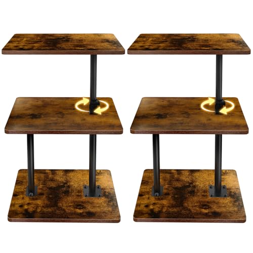 2-Pack Swivel Side Table Adjustable Height with 360°Rotatable Tray | 3-Tier End Table Space Saving Nightstand with Storage Shelf for Small Spaces, Living Room, Bedroom - size: 2pcs
