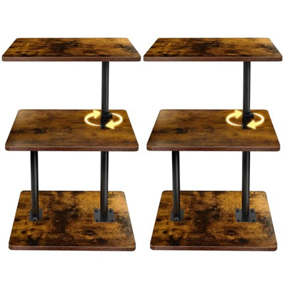 2-Pack Swivel Side Table Adjustable Height with 360°Rotatable Tray | 3-Tier End Table Space Saving Nightstand with Storage Shelf for Small Spaces, Living Room, Bedroom - size: 2pcs