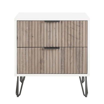 BROVAVE Sturdy Metal Legs Small Nightstand, Modern Nightstand with Textured Drawers, Storage Cabinet for Indoor use, Grey+White - color: Grey+white