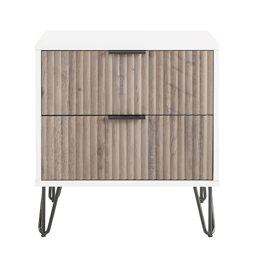 BROVAVE Sturdy Metal Legs Small Nightstand, Modern Nightstand with Textured Drawers, Storage Cabinet for Indoor use, Grey+White - color: Grey+white