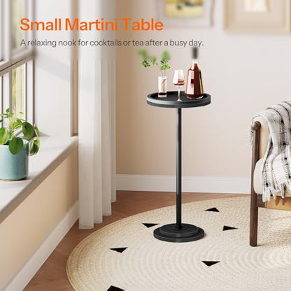 HOOBRO Small Round Side Table, Drink Table, Coffee Martini Table with Pedestal Accent for Small Spaces in Living Room, Bedroom, Sofa Couch, Black BB168BZ01 - color: Black