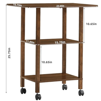 YUFAM 3 Tier Home Printer Stand with Storage, Brown | Wooden Mobile Printer Table Shelf, Rolling Printer Cart Shelf with Lockable Wheels fit Fax Machine, Scanner - color: Brown, size: 15.75"D×23.65"W×25.7"H