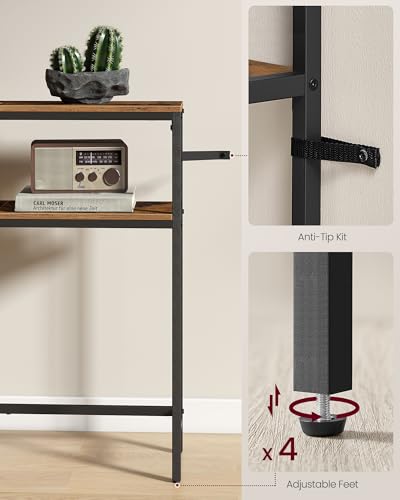 VASAGLE Console Table, 2-Tier Narrow Sofa Table with 2 Shelves, 7.9 x 39.4 x 31.5 Inches, for Living Room, Hallway, Entryway, Rustic Brown and Ink Black ULNT131K01V1 - color: Rustic Brown + Ink Black, size: 39.4"W - Without Power Outlet