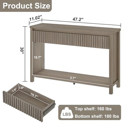 BON AUGURE Console Table with Storage, 47In Entryway Table with Drawers, Grey Couch Tables Behind Sofa, Narrow Sofa Tables with 2-Tier Shelf for Living Room, Hallway, Front Door, Greige Oak - color: Greige Oak