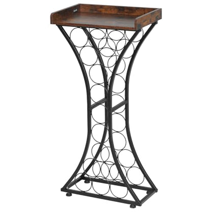 VEVOR 15 Bottle Wine Rack,Iron Freestanding Floor Wine Holder, Mini Bar Stand Liquor Cabinet with Wood Tabletop, for Home Bar,Kitchen,Living Room,Dining Room,16.9''L X 11.4''W X 35.2''H - size: 15 Bottles