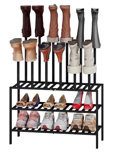 kiplant Tall Boot Rack Organizer - Bamboo Wood Boot Rack Shoe Rack for Entryway & Closet, Holds 6 Pair Tall Boots - color: Black, size: 3 Tier-Medium