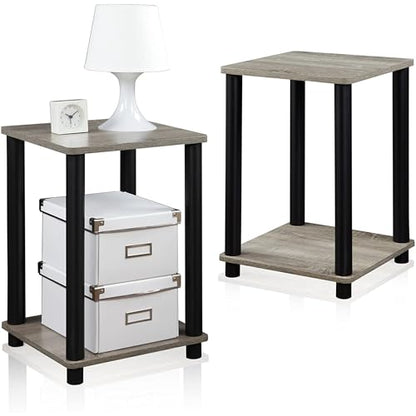 Furinno Turn-N-Tube Night Stand Set of 2, 2-Tier Nightstand, French Oak | Stackable, Open Shelf, Toolless Bedside Table, Side Table, End Table for Living Room, Bedroom - color: French Oak/Black, size: 2-Tier, Round Tubes