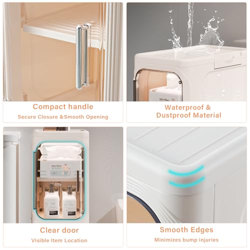 4-Tier Slim Bathroom Storage Cabinet, Tall Narrow Storage Cabinet with Movable Wheels, Adjustable Shelves, Skinny Bathroom Storage Organizer for Small Space, Bathroom, Kitchen, Laundry, Cream White - size: 4-Tiers