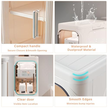 4-Tier Slim Bathroom Storage Cabinet, Tall Narrow Storage Cabinet with Movable Wheels, Adjustable Shelves, Skinny Bathroom Storage Organizer for Small Space, Bathroom, Kitchen, Laundry, Cream White - size: 4-Tiers