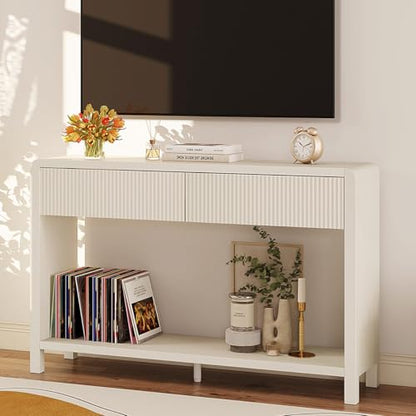 FATORRI Entryway Console Table with 2 Drawers, 47.2 inch Modern Sofa Table for Living Room, Couch Tables Behind Sofa and Hallway Tables with Storage, Antique White - color: Antique White