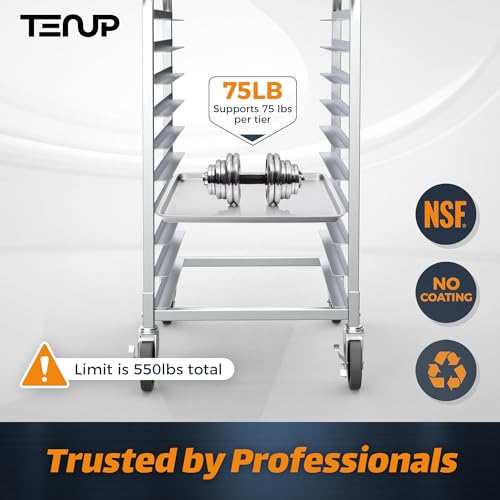 TenUp 10-Tier NSF Aluminum Sheet Pan Rack, Commercial Bakery Cooling & Storage Cart with Wheels, Heavy-Duty Bun Rack – 26" L x 20" W x 38" H - size: Full Size 10-Tier