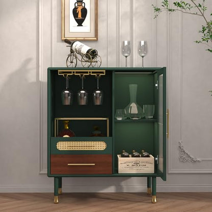 ARTPOWER Modern Coffee Bar Cabinet with Pull-Out Wine Storage, Green | Bar Cart with Wine Glass Rack and Drawers, Liquor Cabinet for Kitchen, Dining Room, Living Room - color: Green
