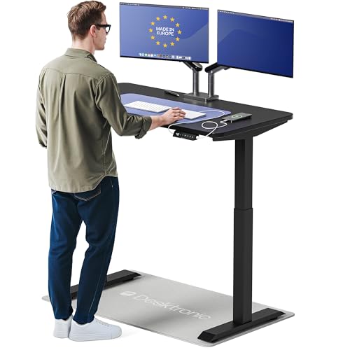 Desktronic HomeOne Standing Desk 48x24 — Ergonomic Sit Stand Home Office Desk, Made in Europe, Electric Dual Motor Height Adjustable, USB & USB-C Charging, Wobble-Free, Touchscreen, 3 Memory Presets - color: Black, size: 48 x 24 in