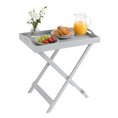 Lavish Home Folding TV Tray Table - Contemporary Side Table with Removable Tray Top for Food Serving, Meals, or Decor in Living Room, Bedroom, or Home Office (Gray) - color: Grey