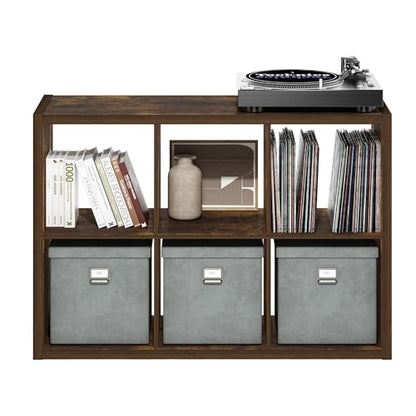 Furinno Cubicle 6-Cube Book Shelf, Extra Thick Frame Bookshelf, Amber Pine | 14.6" x 44" x 30", Horizontally & Vertically Reversible Bookcase with Open Back, for Living Room, Bedroom, Home Office