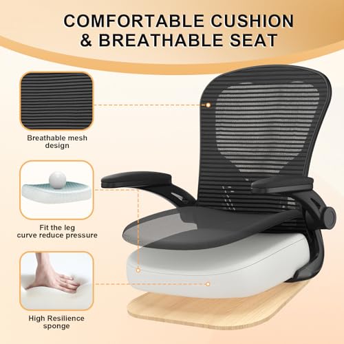 Office Chair, Ergonomic Desk Chairs 330LBS Capacity High Back Mesh Computer Chair with Flip-up Armrests, Comfy Work Chair with Adjustable Lumbar Support, Rolling Chair - color: Black