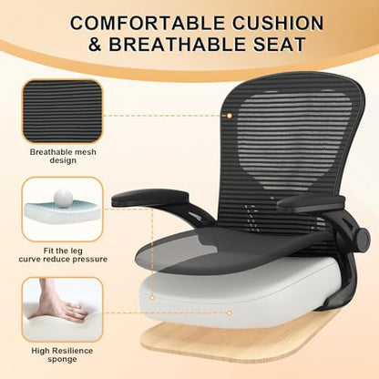 Office Chair, Ergonomic Desk Chairs 330LBS Capacity High Back Mesh Computer Chair with Flip-up Armrests, Comfy Work Chair with Adjustable Lumbar Support, Rolling Chair - color: Black