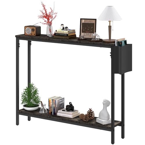 Bigbiglife 39.4" Console Entryway Table, 2-Tier Industrial Narrow Sofa Table with Storage Shelves for Hallway, Living Room, Bedroom, Foyer, Corridor, Office, Black - color: Black