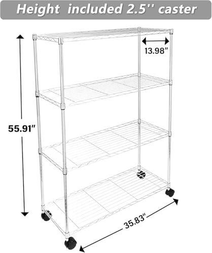 Simple Deluxe Heavy Duty 4-Tier Storage Shelving Unit, 35.83" W x 13.98" D x 55.91" H, 1000 Lbs Loading Capacity, Chrome - color: Chrome, size: 4-Tier, 36"W x 14"D x 56"H