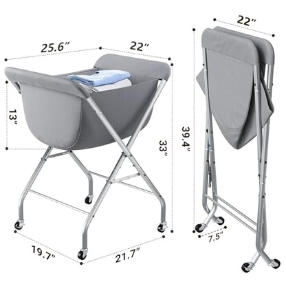 ELYKEN Laundry Cart with Wheels, 33”H Easy Rolling Laundry Hamper with Removable Liner Bag, Sturdy Metal Frame Clothes Basket with 4 Casters and 2 Brakes - color: Gray, size: 25.6"L x 22"W x 33"H