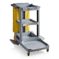 44” x 18” x 38” Grey 3-Shelf Janitorial Cart Kit - Commercial Housekeeping Cart with Yellow Bag, Black Zippered Bag, Lid, Folding Handle for Hotels, Offices, Schools - 175 lb Capacity - size: Small (Grey)