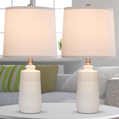 20.5" Ceramic Nightstand Lamps Set of 2 for Bedroom, White End Table Lamps | Minimalist Table Lamps for Living Room, All-White Ceramic Lamps, Matte Finish, Premium Ceramic, Beige Lamps for Sofa Table - color: WH-S