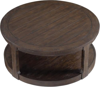 Coffee Table Round 40 inch for Living Room Modern 2-Tier Solid Wood Desktop Coffee Tables with Stroage Casters Circle Drum Tea Wooden Handcraft Home Furniture for Apartment Easy Assembly Brown - color: 40 Brown 2-tier