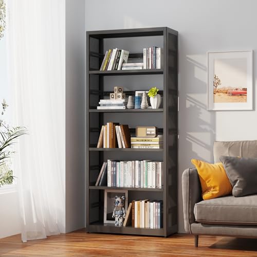 SteeLoong 5 Tier Bookshelf,Metal Storage Shelves Black Bookcase with 5 Adjustable Shelves,Shelving Unit Shelf Organizer,Tall Bookshelf Shelves for Living Room,Office,Class Room - color: Black, size: 5-Tier 28"W