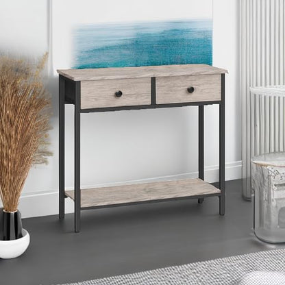 HOOBRO 29.5" Narrow Console Table with 2 Fabric Drawers, Small Entryway Table with 2-Tier Storage Shelves, Sofa Table, Behind Couch Table, for Living Room, Hallway, Greige and Black BG71XG01 - color: Greige and Black