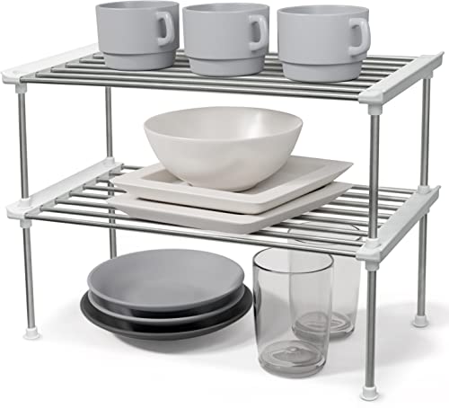 Set of 2 Stackable Cabinet Organizer Shelf 15.7 x 7.8 x 6.1 White | Kitchen Counter Shelves, Kitchen Cabinet Organizers and Storage, Pantry Storage Shelf Organizer - color: White, size: Large(15.7 x 7.8 x 6.1")